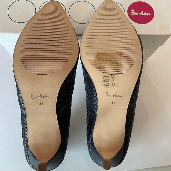 Boden Woven Leather Milan Court Shoe 9.5/41 Black/Navy - Picture 5 of 14